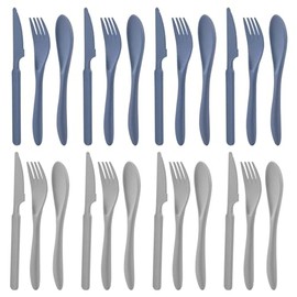 Juego de 8 cuchillos de cucharas y tenedores, cubiertos de paja de trigo con diseño grueso, juego de utensilios reutilizables para niños o adultos, ju