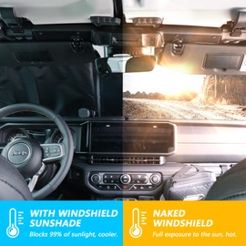 Windshield Sun Shade Compatible with 2024 Jeep Wrangler JL 2/4 Door 4XE Interior Accessories Foldable Windshield Sunshade Front Window UV Blackout Shades Sun Blocker Protector Cover