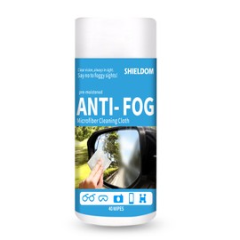 SHIELDOM Windshield Anti-Fog Wipes Quick Car Glass Defogger Pre-moistened Cleaner Prevent Fogging Defogging Microfiber Cleaning Cloth for Automotive Vehicles Helmets Mirrors Goggles - 40 Wipes/Bottle
