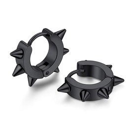 FOCALOOK Earrings Set 18 Carat Gold/Stainless Steel Earrings for Men Women Huggie Hoop Earrings Black Earrings Punk Ear Piercing Fashion Jewellery Accessory, Stainless Steel, No Gemstone