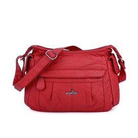 Crossbody Bags for Women,Angelkiss Ladies Shoulder Messenger Handbags and Purses Medium Faux Leather Pocketbooks (Red-1)