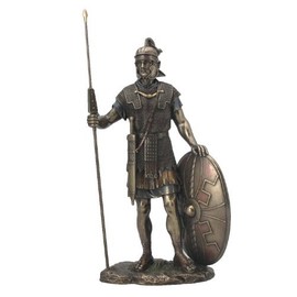 Roman Warrior with Spear and Shield Statue Sculpture