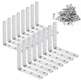 LOYORTY 16PCS 4x4 Inch Stainless Steel L Bracket for Shelves, 90 Degree Joint Right Angle Bracket, Heavy Duty Corner Braces with Screws for Wood, Furniture, Brushed Nickel