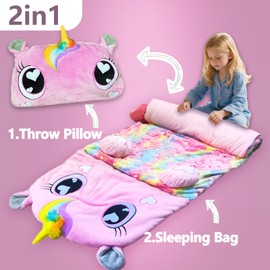 Kids Sleeping Bag, Large Unicorn Slumber Bag for Girls Boys, Portable Nap Mat, Preschool Daycare Kindergarten Birthday Gift 3-12 Yr Child, Pink
