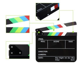 Acrylic Clapboard 9.6x11.7" /25x30cm Dry Erase Director Film Movie Clapper Board Slate with Color Sticks - Black