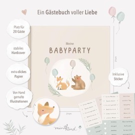 mintkind® Guest Book "Meine Babyparty" Beige - Baby Shower Gift for Boys & Girls, Baby Shower & Gender Reveal Decoration, Baby Photo Album for DIY