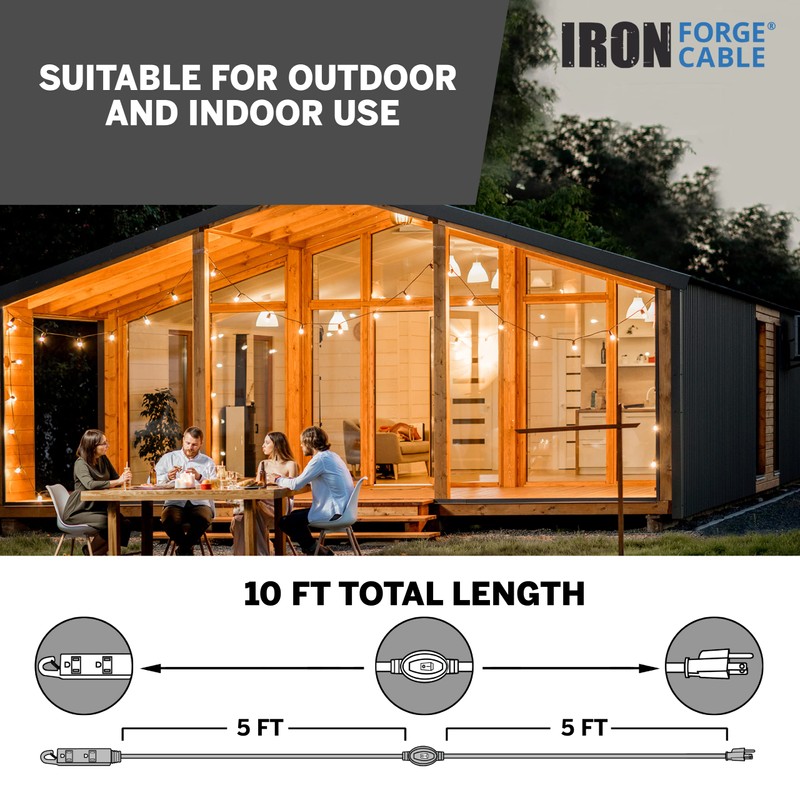 Iron Forge Cable 10 Ft 3 Outlets Black Extension Cord