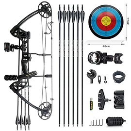 PANDARUS Compound Bow Draw 0-70 LB for Pull Beginner and Intermediate Archer Fully Adjustable 19.25"~31" with All Accessories New 2021(Black Basic Version)