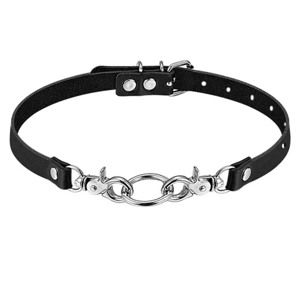 Tosmifairy Goth Ring Choker Adjustable Soft Black Leather Collar Punk