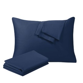 100% Egyptian Cotton King Pillow Protectors Set of 2, 400 Thread Count Sateen Weave Cooling Pillowcase, Easy Care Zippered Style Pillow Covers (Navy Blue, King)