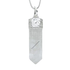 Clear Quartz Crystal Pencil Point Pendant Necklace with Adjustable Cord - Natural Healing Crystals and Stones for Men, Women and Kids
