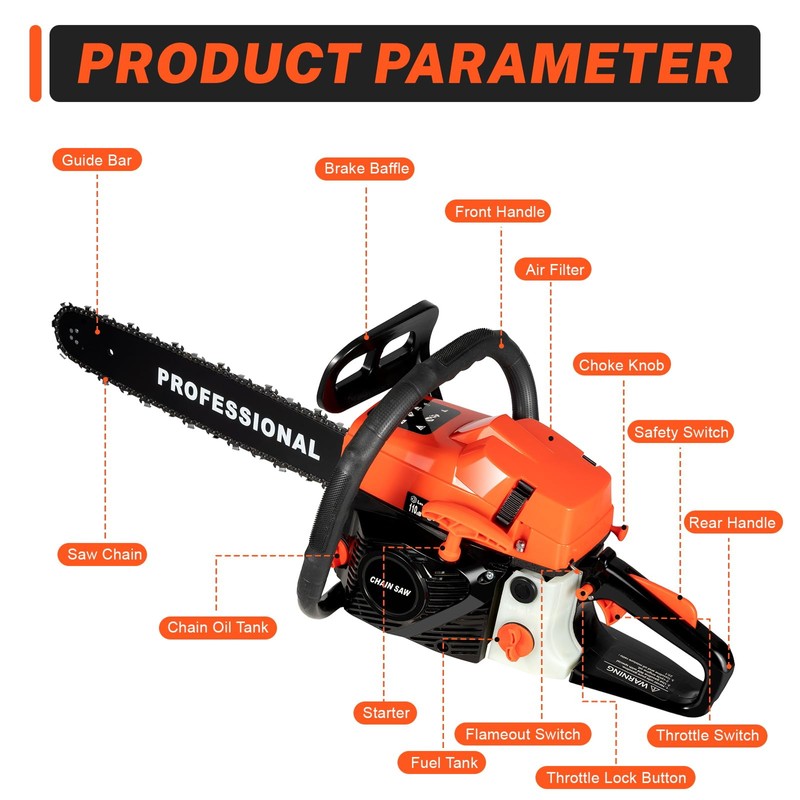 DYRABREST 58CC 20" Gas Chainsaw Gas Powered Chainsaws Handheld Cordless