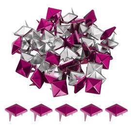 sourcing map 100Pcs Square Pyramid Rivets, 12mm Two-Jaw Studs Spikes, Copper Punk Rock Nailhead Spots for Clothing Bag Leather Shoes (Rose Red)