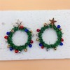 Christmas Green Wreath Dangle Drop Earrings Cute Jingle Bell Red