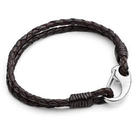 Tribal Steel Men's Small Brown 2-Stranded Braided Bracelet - Men's 19cm Leather Bracelet with Stainless Steel Shrimp Clasp