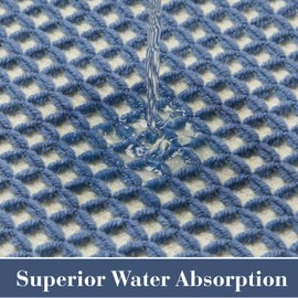 Ultra Soft Waffle Bath Mat, Super Absorbent Nonslip Washable Bath Mats Two-Color Woven Bathroom Rugs with Tassles, Boho Bath Rugs for Bathroom Floor, Blue & Cream, 17'' × 24''