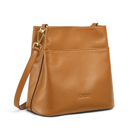 Kattee Leather Handbags for Women, Soft Shoulder Tote Bucket Bags Crossbody Purses with 2 Straps Magnetic Snap Closure