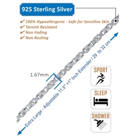 11.5 Inch Extra Large Length Twisted Venetian Box Link Sterling Silver Anklet/Ankle Bracelet/Ankle Chain - 925 Sterling Silver - Adjustable 10.5" - 11.5" Inch / 26 to 29 cm