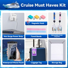 Hesucvet Cruise Essentials 2025, Cruise Must Haves Kit with Non-Surge Power Strip, Retractable Cruise Lanyards, Waterproof Phone Pouch, Magnetic Hook, Luggage Tag, Towel Bands, Storage Bag