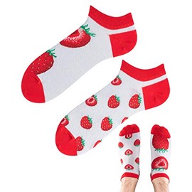 TODO COLOURS Colourful Trainer Socks - Strawberry Low - Colourful Ankle Socks with Fruit Motif, strawberry socks low