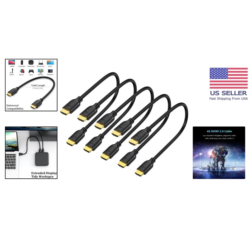 1FT Short HDMI Cable 5-Pack, Ultra HD 4K HDMI 2.0,