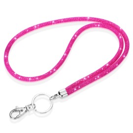Soleebee Card Holder Lanyard Bling Rhinestone Lanyard with Key Ring Crystal Collar Women's Necklace Kit for ID Card Holder Key Ring, Hot pink