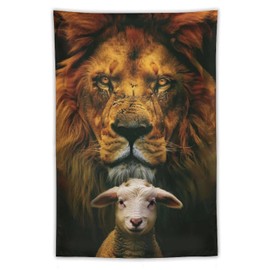 QEOPGNE Lamb and Lion Tapestry Wall Hanging Lion Animals Cozy Motivational Wall Art Lion Wall Decor for Home Bedroom Dorm Office Living Room Decor Backdrop 40"x60"
