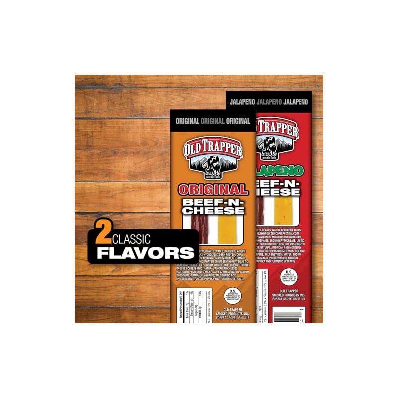 Old Trapper Beef-N-Cheese, Original 1.3-Ounce Individual Package, Savory Beef Stick