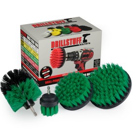 4 piece Power Bathroom Cleaning and Scrubbing Brush Kit for Soap Scum, Hard Water Stain, Mineral, and Rust Removal