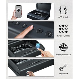PINEWORLD Gun Safe, Biometric Gun Safes For Handgun, Pistol Safe With Fingerprint or Keypad, 4-Quick Access Unlock Gun Case for Firearm, Gun Lock Box For Nightstand Beside with APP Large Size