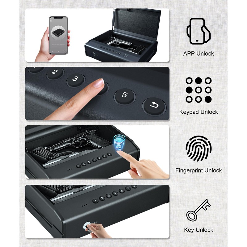 PINEWORLD Gun Safe, Biometric Gun Safes For Handgun, Pistol Safe