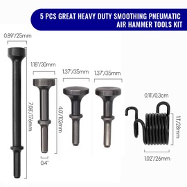 Smoothing Air Hammer Bits, 5 Pcs Air Hammer Tools Kit 0.401 Shank Pneumatic Air Chisel Bits, Extended Length Pneumatic Hammer Tool With Spring