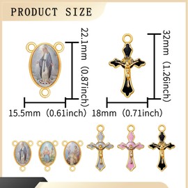 YionZian 60Pcs/30Set Rosary Kits Cross and Center Medal Charms Alloy Picture Religion Enamel Oval Virgen De Guadalupe Links Connector Charm Pendant for Diy Jewelry Making Supplies