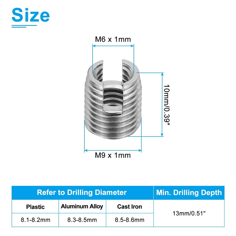 PATIKIL Self-Tapping Threaded Inserts, 20 Pcs M6 x M9 x