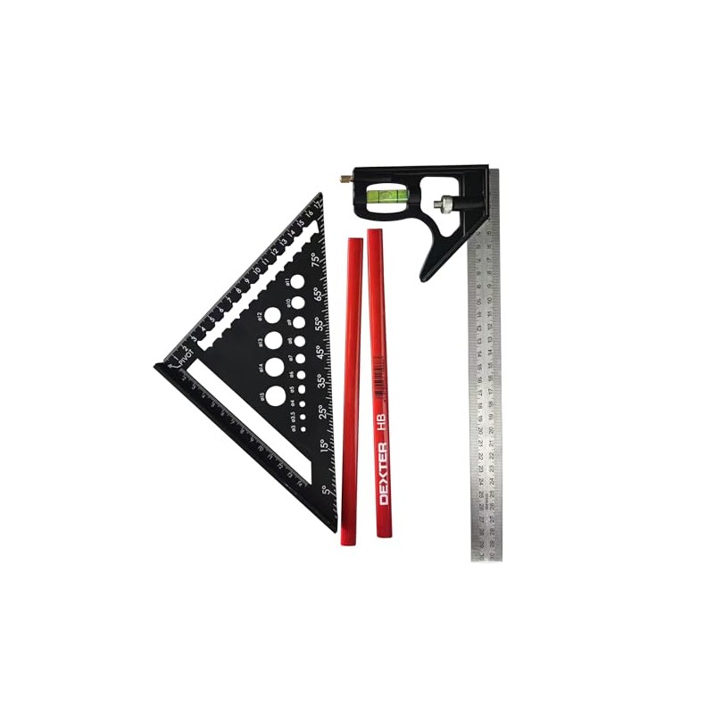 MANUFORE 7in Carpenter Square and 12in/30cm combination square set with