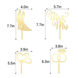 4 piezas de decoración de boda para tartas de señor y señora, acrílico dorado, letrero de novia y novio, decoración de tartas de compromiso, despedida de soltera, decoración de fiesta de aniversario