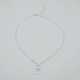 TseenYi Circle Pearl Necklace Chain Tiny Pearl Pendant Necklace Karma Eternity Chain Necklaces Jewelry for women and Girls (Silver)