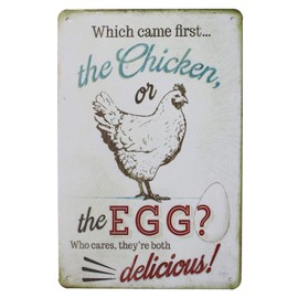 Happy Chickens, Hen Metal Sign Plate, Vintage Poster Plaque Kitchen Home Village Wall Decor (Chicken and Egg)