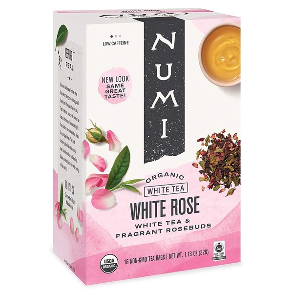 Numi Organic Tea White Rose, 16 Count Box of Tea Bags (Pack of 3) White Tea