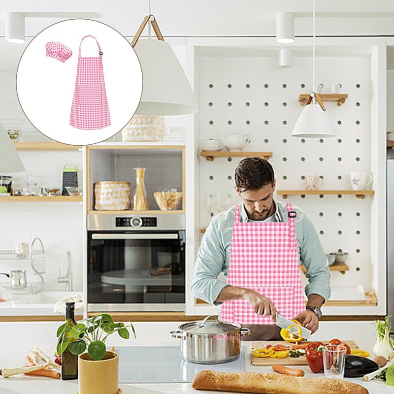 xianshi Kids Apron and Chef Hat Set, Adjustable Check Chef