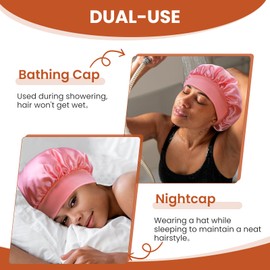 Zixsavk Silk Bonnet for Sleeping Women - Waterproof Shower & Sleep Hair Protector, Adjustable Silk Night Cap for Curly/Natural Hair