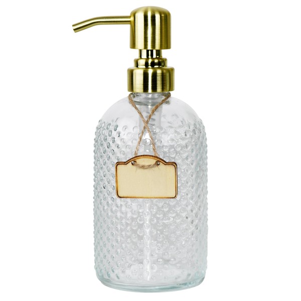 YCHMIR 16 Oz Polka dot Pattern Glass Soap Dispenser，Refillable Hand