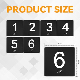 ZHUOMINGJIA Exam Room Sign Numbers 1-6 with Braille,Tactile Identification Signs,ADA Compliant,ADA Compliant (BLACK,6PCS)