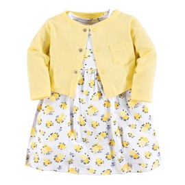 Luvable Friends baby girls and Cardigan Casual Dress, Yellow Floral, 2T US