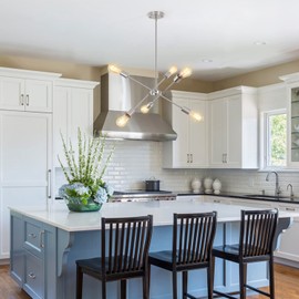 TYNEWRGY Brushed Nickel Sputnik Chandelier - 6-Light Adjustable Height Pendant Light for Kitchen Island Dining Room, and Industrial Modern Ceilings