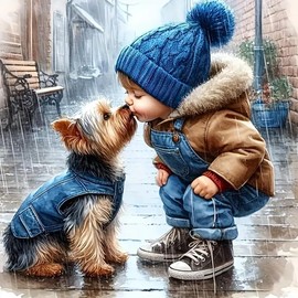 Animal Dog Stamped Cross Stitch Kits for Beginners,Kiss Dog Needlepoint Counted Cross Stitch Kits for Adults,Easy Prestamped Boy Pattern Needlepoint Kit Crafts for Home Decor Gifts 14X14 Inch.