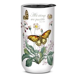 Punch Studio Nature's Grace Floral Butterflies, Ceramic Travel Mug with Removable Lid, 11 Fluid Ounces (59281)
