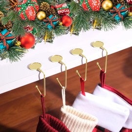 Non-Slip Christmas Stocking Mantle Hooks for Xmas Decor(Gold-6P)
