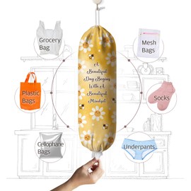 Moanlor Art Plastic Bag Holder Organizer Storage Inspirational Summer Daisy Bee Grocery Bag Holder Dispenser Cute Sunshine Flower Yellow Kitchen Decor