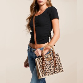 Montana West Wrangler Tote Bag Western Satchel Bags for Women with Braided Rope Handles Top-handle Handbag and Purse Shoulder Bag Leopard WG206-8122LP
